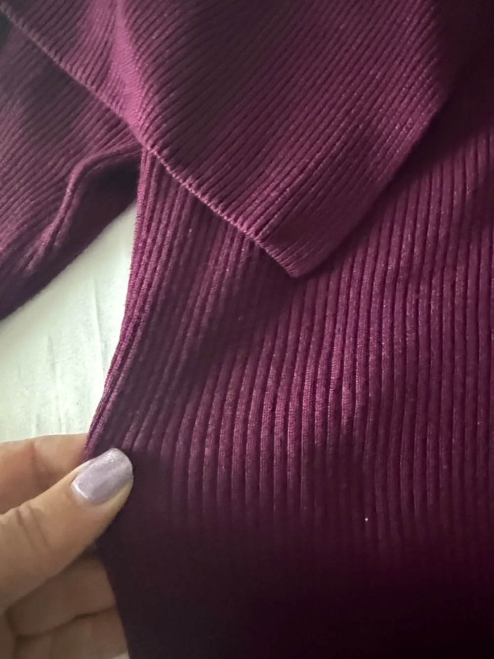 White House Black Market Plum Off-Shoulder Ribbed Long Sleeve sweater - Picture 4 of 4